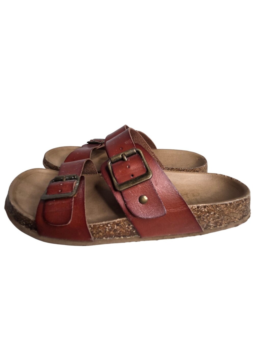 Cushionaire Lane Brown Cognac Cork Footbed Sandals Womens 7M Adjustable Straps